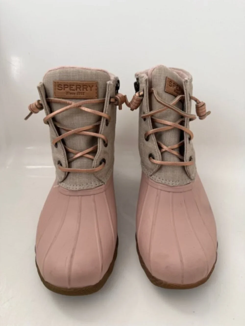 SPERRY Saltwater Canvas Rose/Oat Rain Snow Boots Sz 6